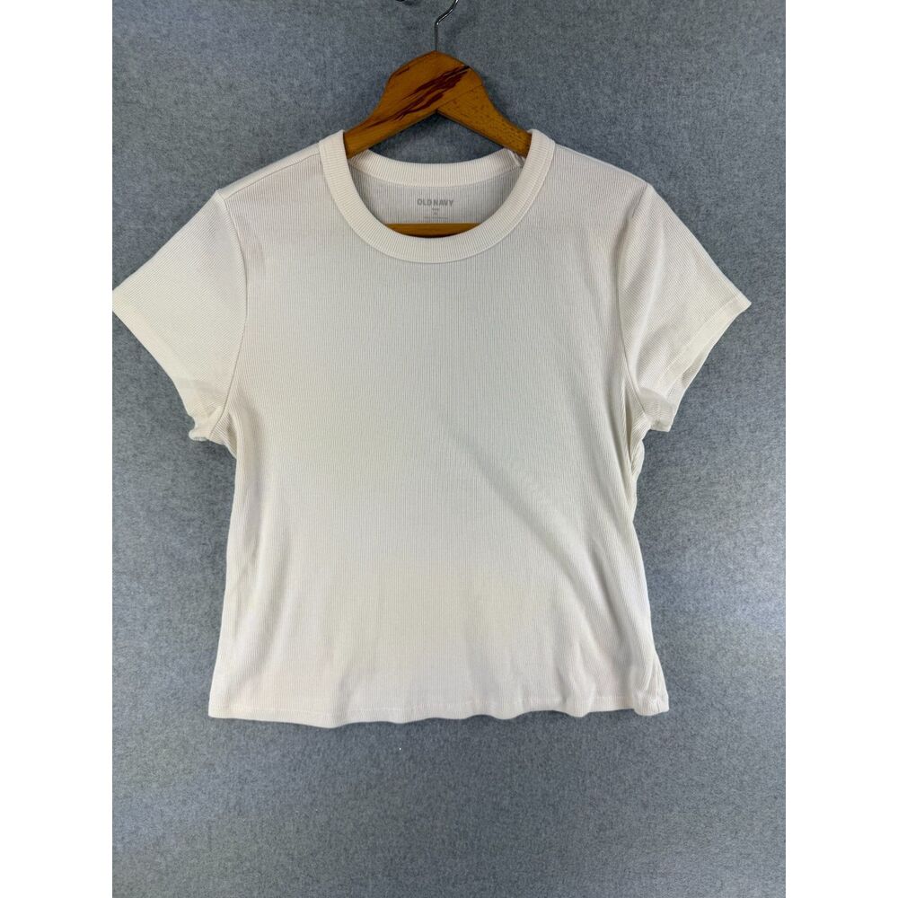 Old Navy Women’s XL White Ribbed Short Sleeve Crew Neck T-Shirt 3764